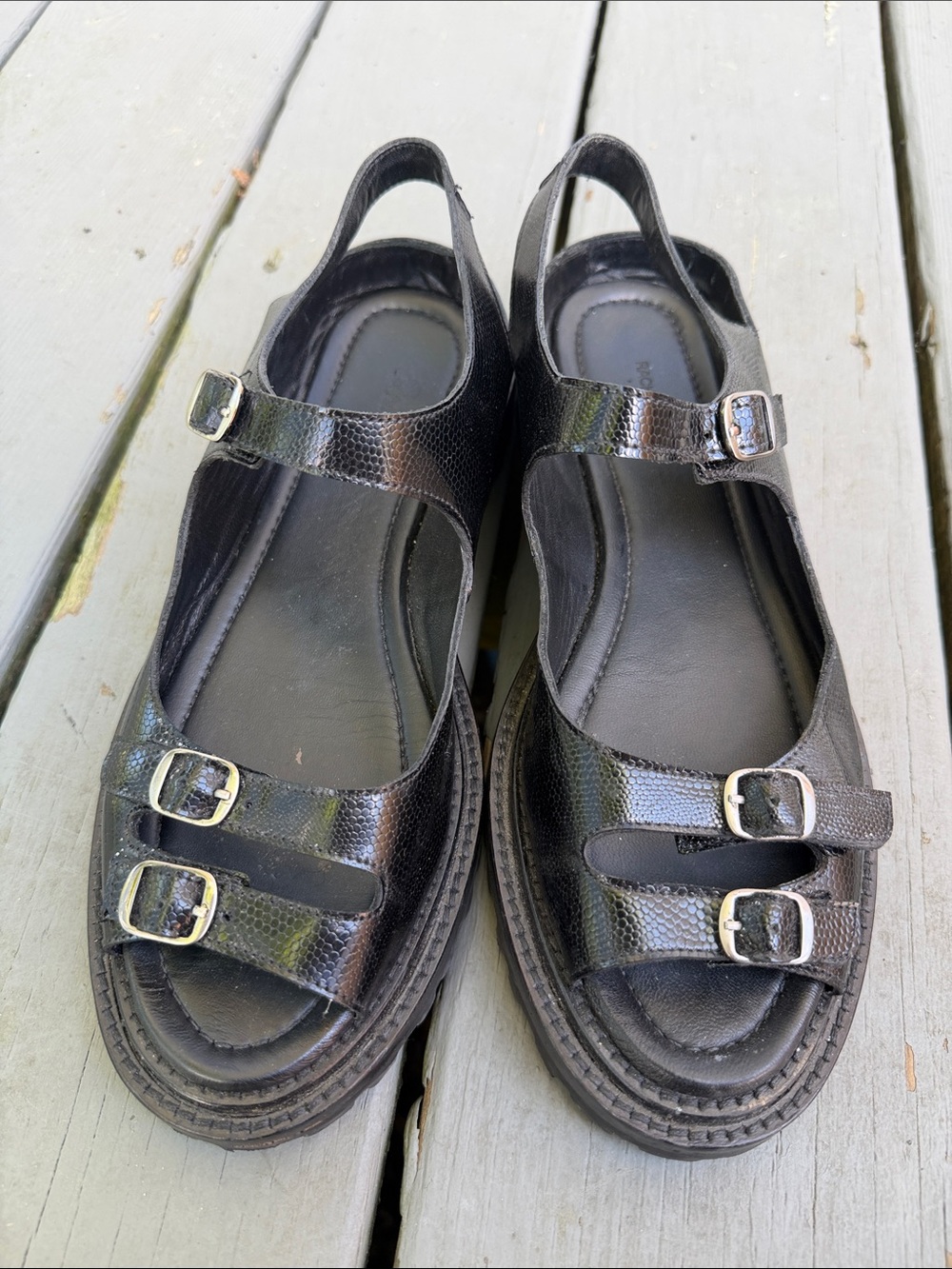 Black Leather Buckle Mary Jane Slingback Flats